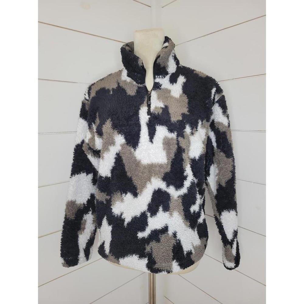 Eddie Bauer Small Black grey & white pullover fleece top